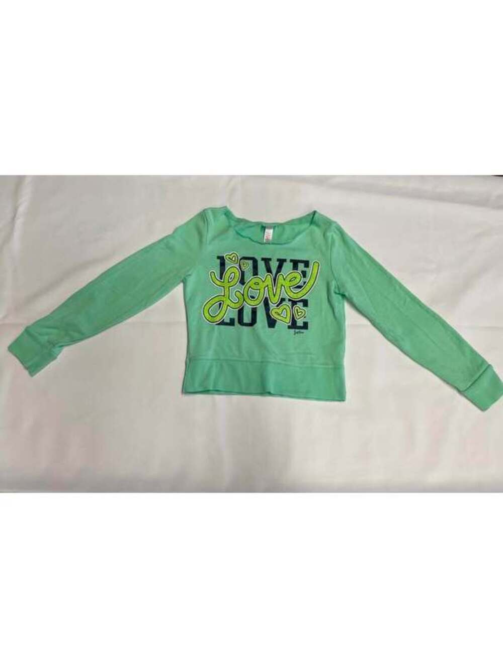 Justice Girls Size 8 Mint Green Love Graphic Pullover Sweatshirt